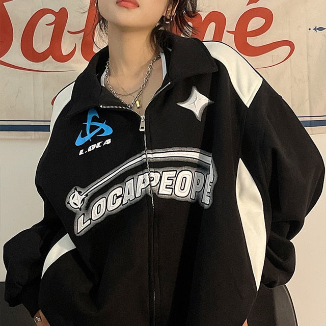 Letter Print Zipper Sweater