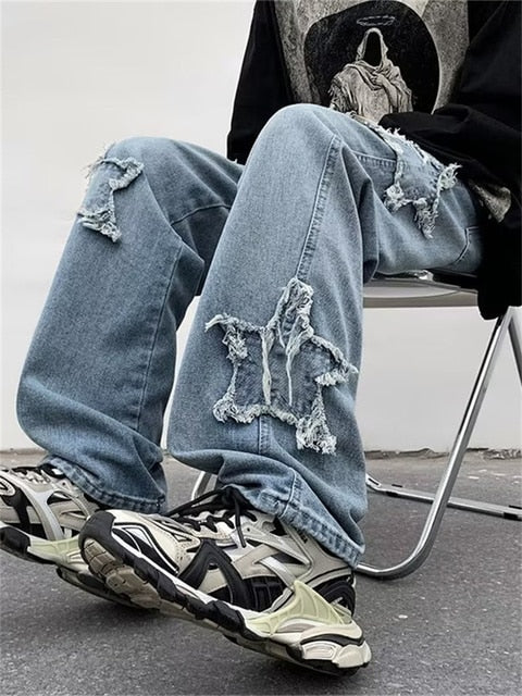 Embroidery Baggy Star Jeans