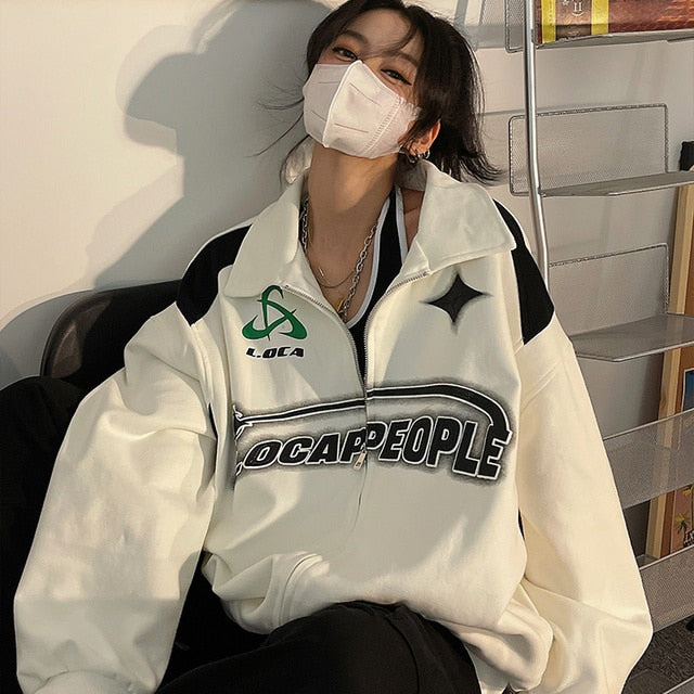 Letter Print Zipper Sweater