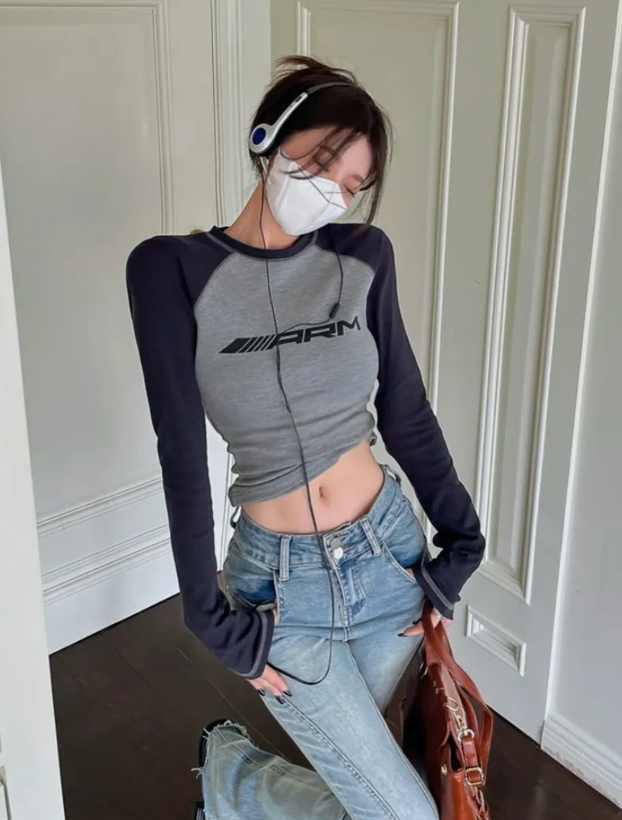 Contrast Color Slim Long Sleeve Tee