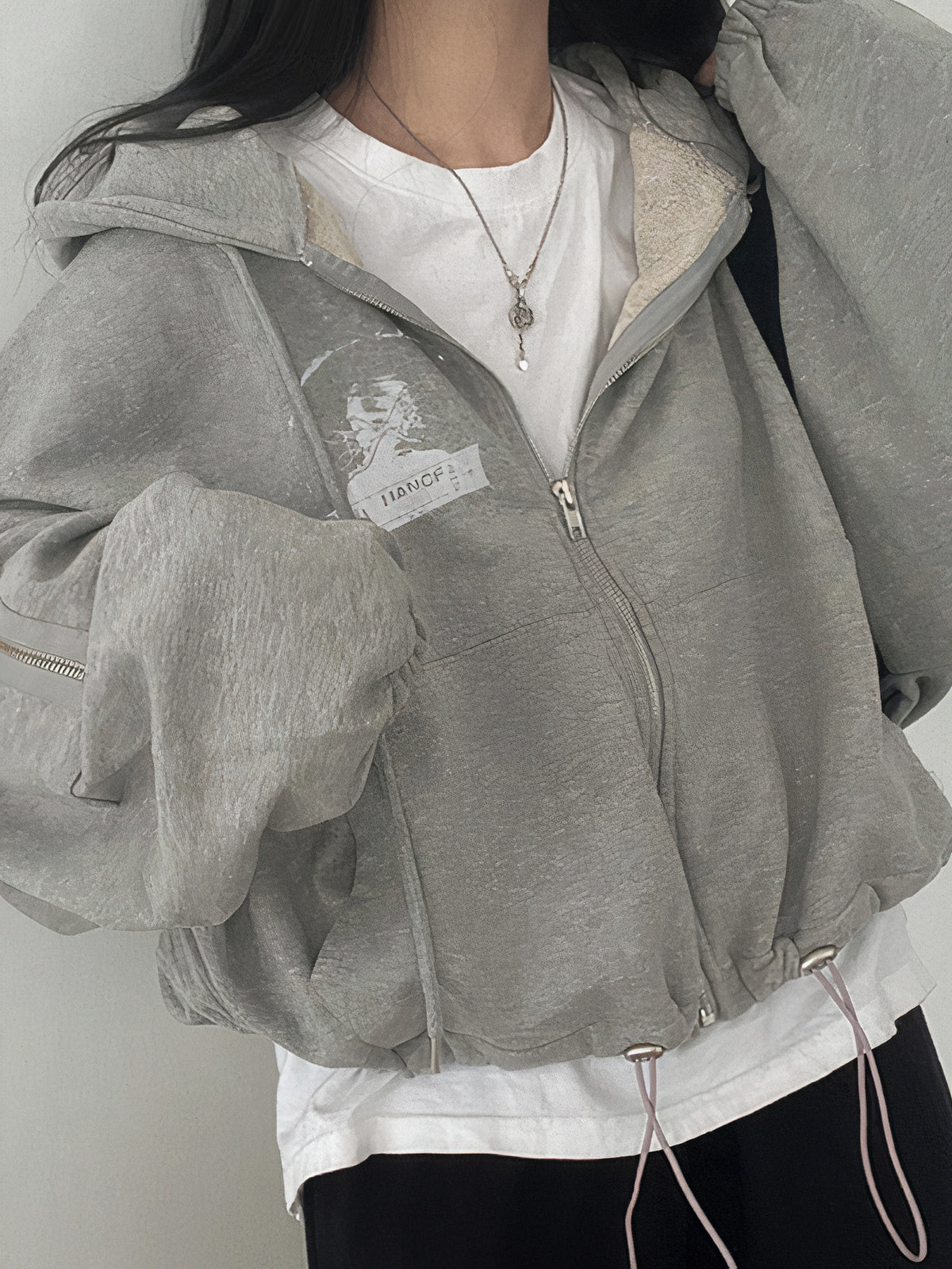 White Print Oversize Hoodie
