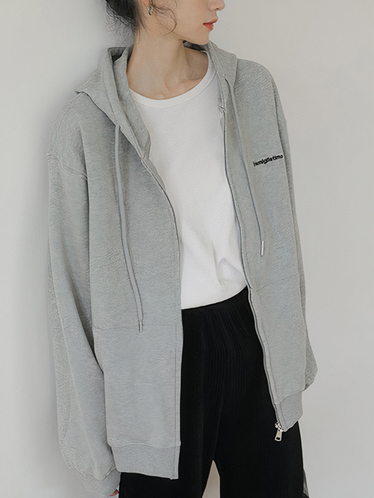Letter Print Zip Up Hoodie