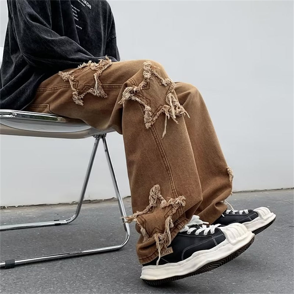 Embroidery Baggy Star Jeans