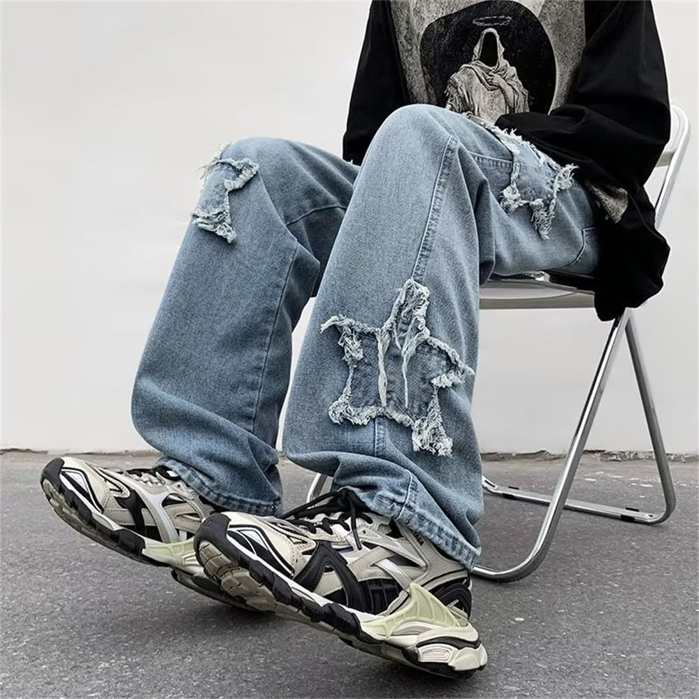 Embroidery Baggy Star Jeans
