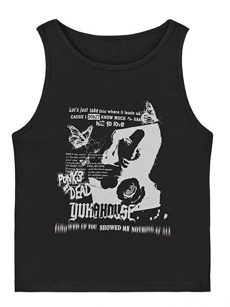 Grunge Print Sleeveless Top