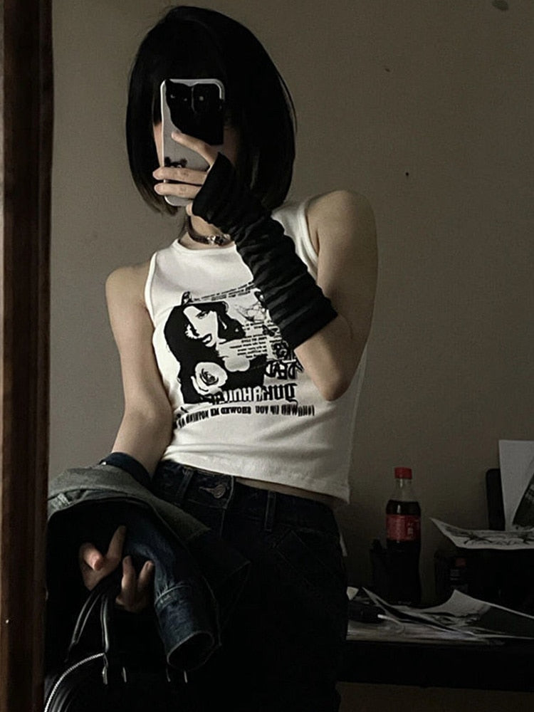 Grunge Print Sleeveless Top