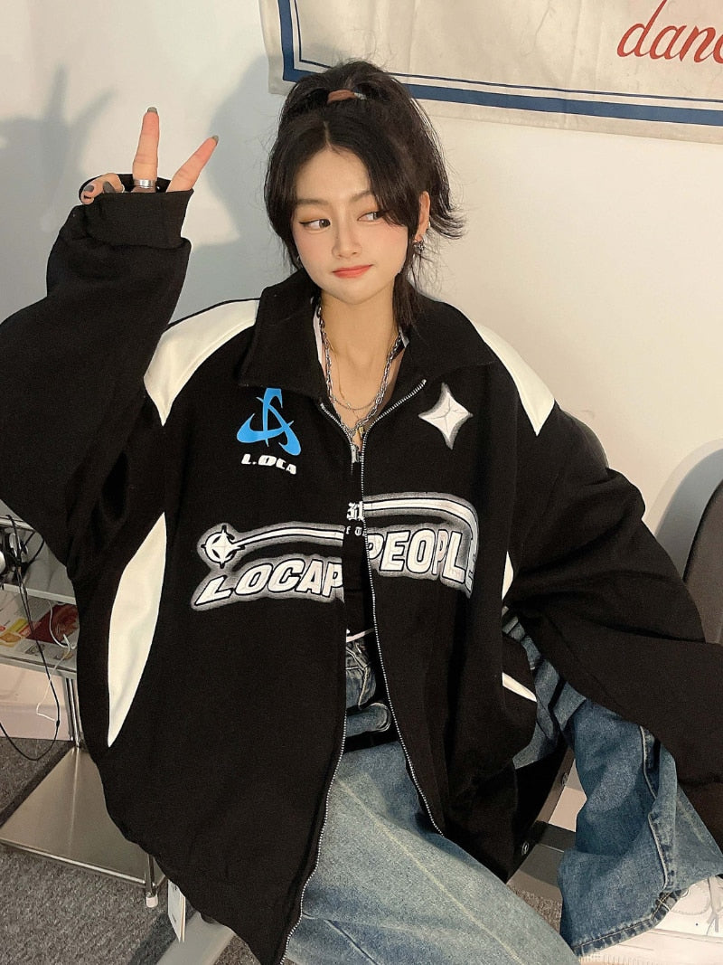Letter Print Zipper Sweater
