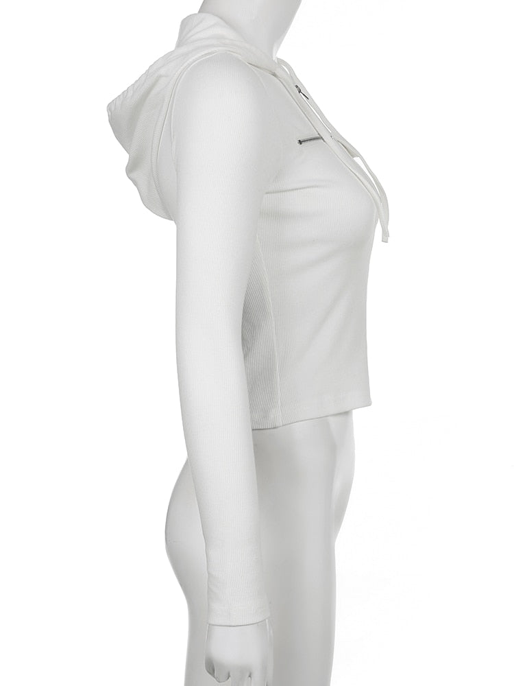 Ribbed White Zip Up Hoodie