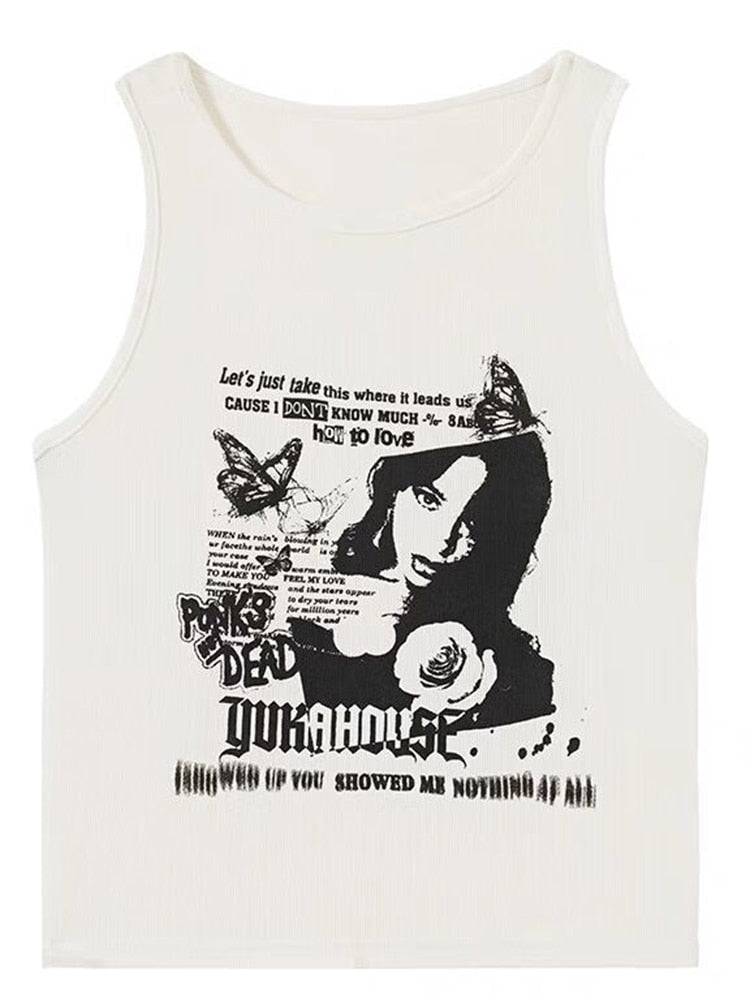 Grunge Print Sleeveless Top