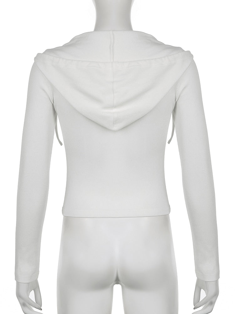 Ribbed White Zip Up Hoodie