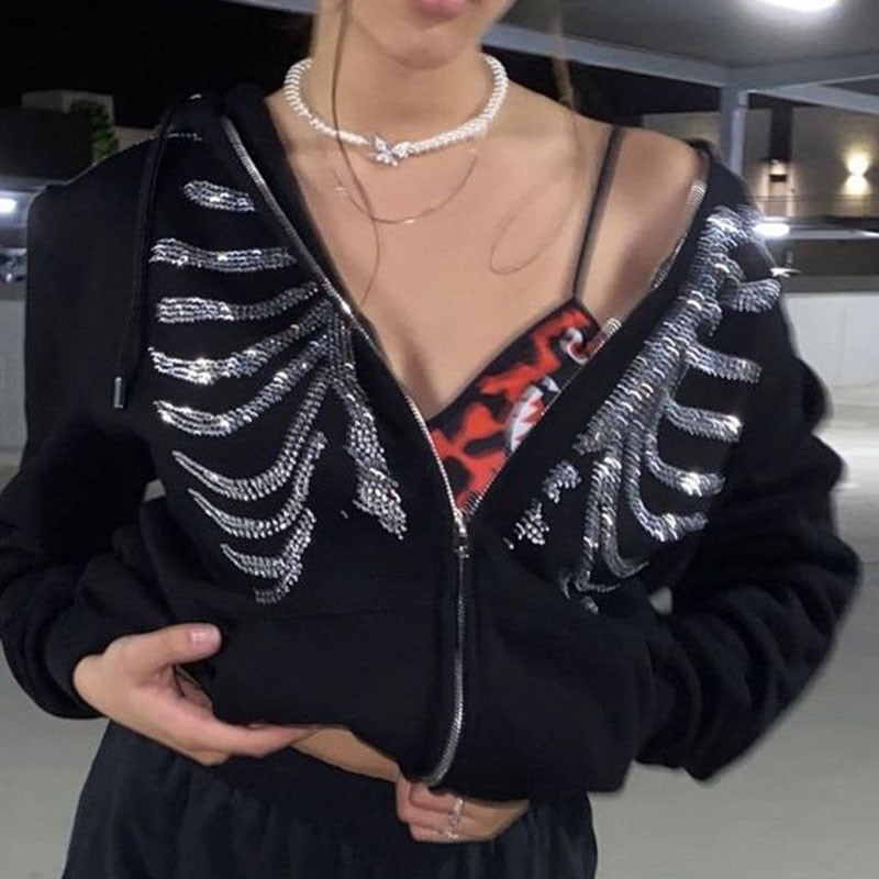 Skeleton Rhinestone Hoodie